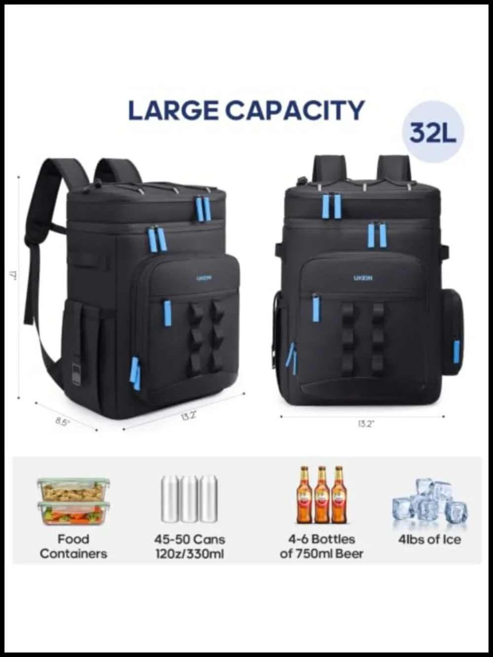 Insulated Leakproof Cooler Backpack 50 Can Double Deck Camping Hiking Picnic